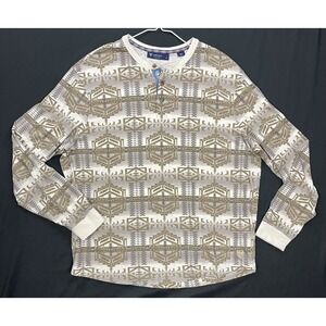 EUC Cremieux Collection Men Southwestern Aztec Henley Long Sleeve Cotton Shirt L